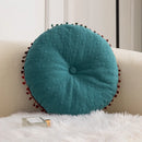 Axyaa Pom Pom Fringed Round Pillow for Home Decor & Gifts