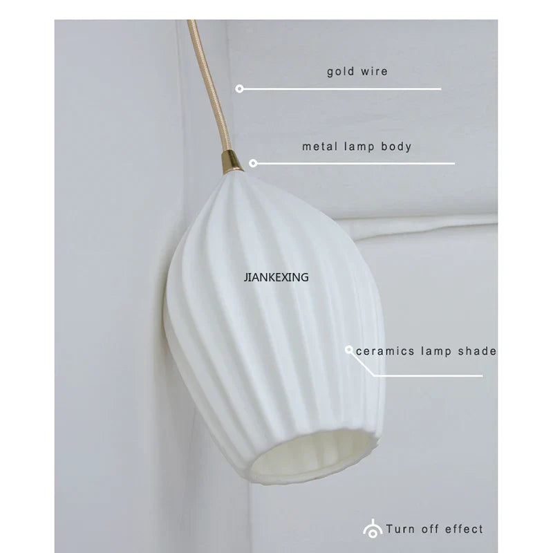 Elegant Ribbed Ceramic Pendant Lights by Axyaa - White Shade