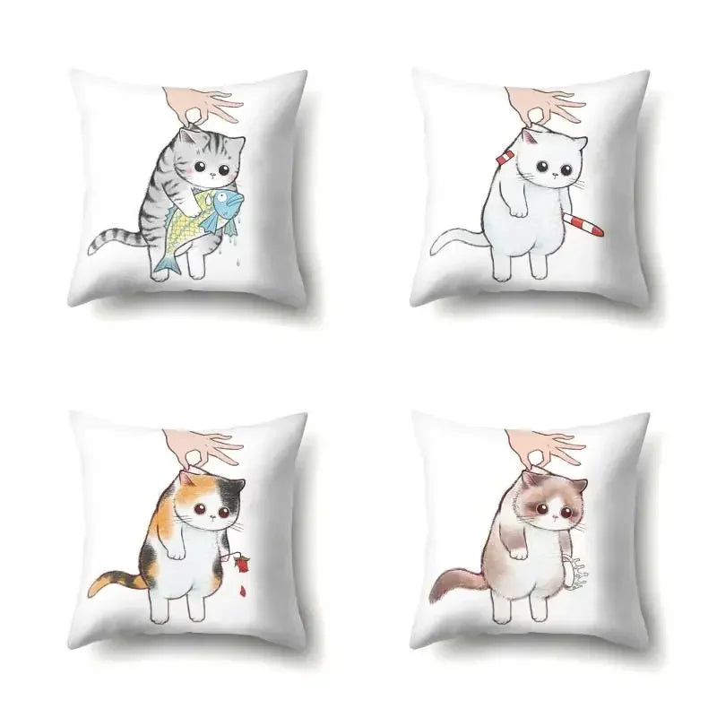 Cute Cat Cushion Cover by Axyaa: Cartoon Pets Pillow Case for Home Sofa Decor