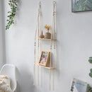 Axyaa Wooden Bead 2-Tier Wall Shelf for Boho Home Decor