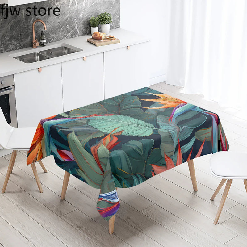 Tropical Plant Printed Waterproof Table Cloth for Kitchen & Restaurant by Axyaa