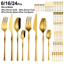 Axyaa 24-Piece Gold Stainless Steel Cutlery Set Flatware Knife Fork Spoon Mirror Matte