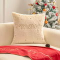 Axyaa Christmas Embroidered Beige Pillowcase 45x45cm Plush Winter Sofa Decor