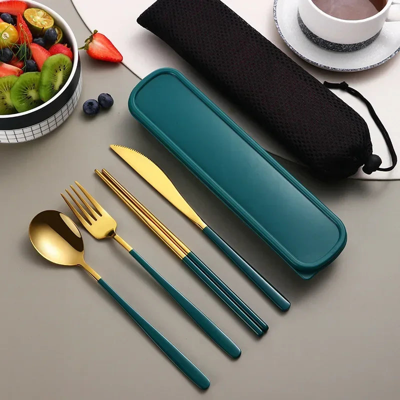 Axyaa Stainless Steel Cutlery Set with Box - Dinner Knife Fork Spoon Chopsticks