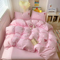 Axyaa Soft Cotton 4-Piece Bed Sheet & Duvet Set, Japanese Style, Solid Color