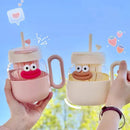 Kawaii Glass Cup with Lid and Straw by Axyaa: Large Aesthetic Drink Bottle