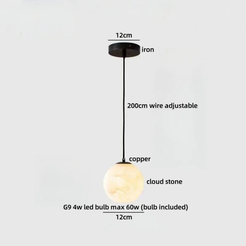 Axyaa Cloud Stone LED Pendant Light Gold Brass Island Kitchen Bedroom Lamp