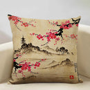 Axyaa Japanese Landscape Ukiyo Style Cushion Cover 45x45cm Art Decor Linen Pillow Case