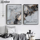Islamic Bismillah Alhamdulillah Blue Gray Gold Marble Canvas Wall Art by Axyaa