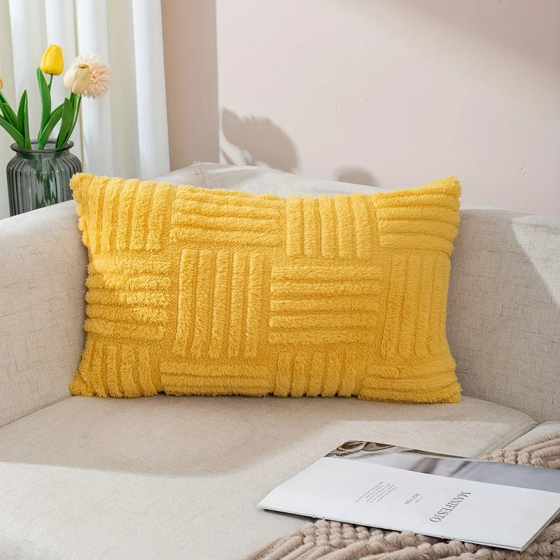 Yellow Snowflake Velvet Throw Pillowcase by Axyaa: Boho Home Decor for Sofa & Living Room