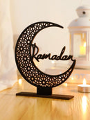 Eid Mubarak Wooden Moon Ornaments, Black Ramadan Kareem Muslim Decor by Axyaa