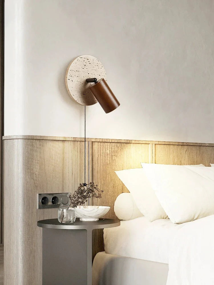 Axya Walnut Log Wood Stone Round Rotatable LED Spot Lights