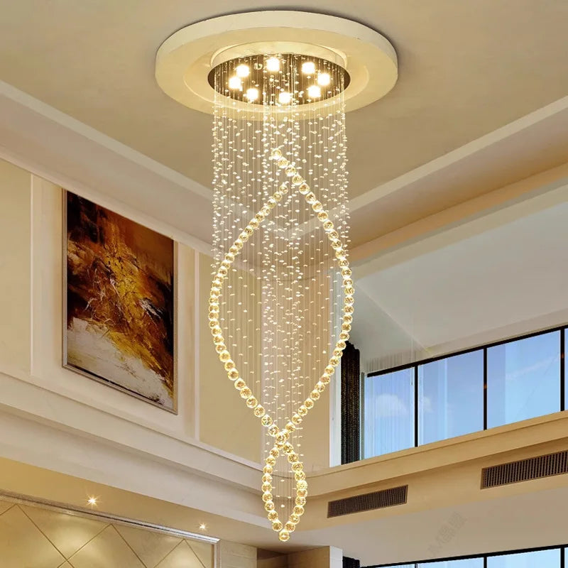 Axyaa Crystal Chandelier: Modern LED Pendant Light for Duplex Stairs, Kitchen, Dining Room.