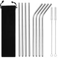 Axyaa Stainless Steel Straw Set for Drinks - 8 Pcs Straight Curved Juice Milk Tea Bar Party Kit