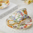 Axyaa Floral Porcelain Coffee Mug and Saucer Set - Creative Tea Cup for Home Breakfast