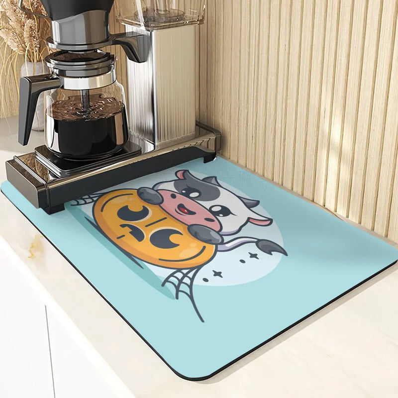 Axyaa Pumpkin Pattern Kitchen Absorbent Drying Mat & Cup Mats