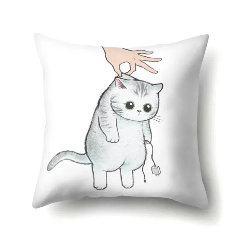 Cute Cat Cushion Cover by Axyaa: Cartoon Pets Pillow Case for Home Sofa Decor