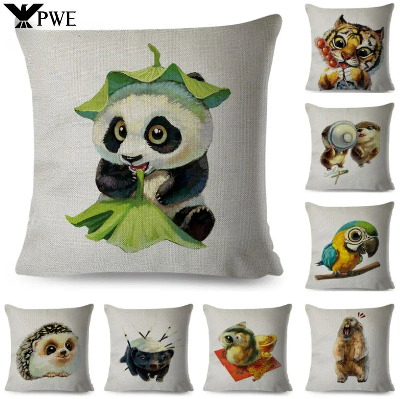 Axyaa Watercolor Animal Pillowcase - Cute Cartoon Design for Living Room Sofa