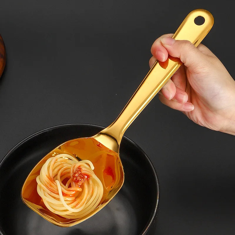 Axyaa Stainless Steel Ice Scoop Shovel with Long Handle, Kitchen Serving Spoon