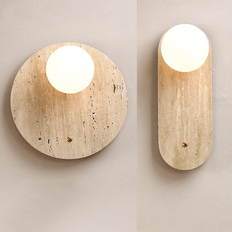 Axyaa Travertine Stone Sconce Lamp with Glass Ball G9