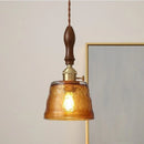 Axyaa Glass Chandelier Brass Walnut Amber Flower Glass Home Decor