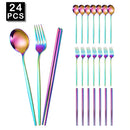 Axyaa Luxury Golden Korean Stainless Steel Dinnerware Set 24Pcs