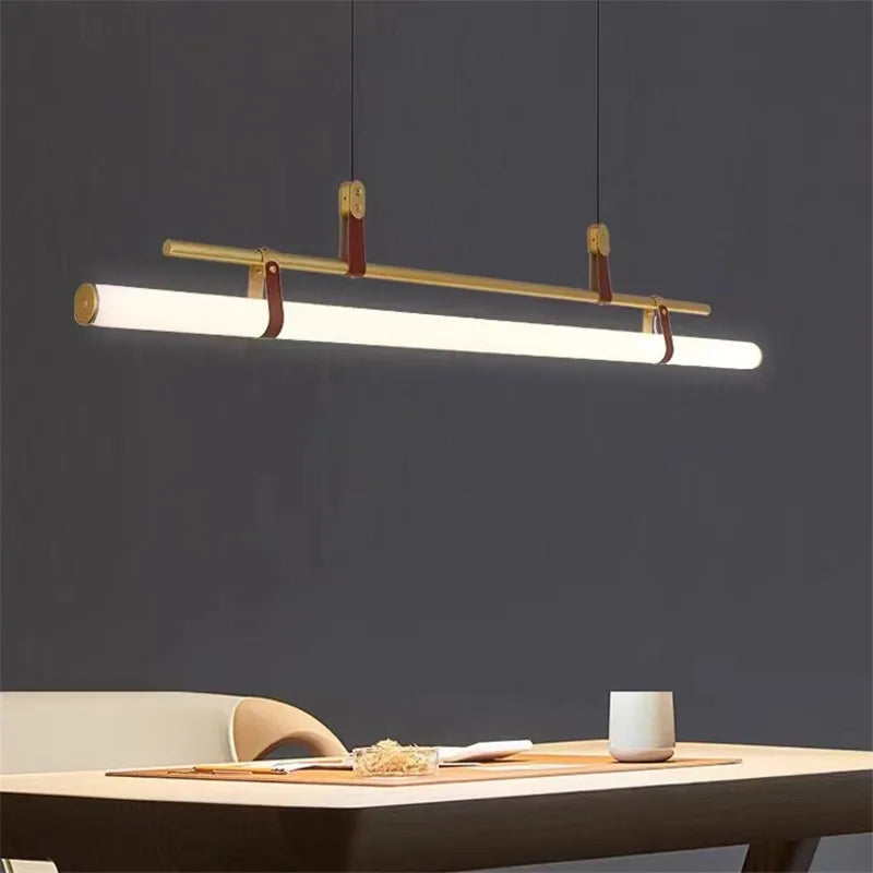 Axyaa Mid Century Modern Tube Chandelier in Black and Gold