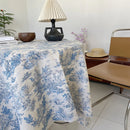 Axya Blue Cotton & Linen Tablecloth, Vintage Ink Print for Dining & Holiday Decor