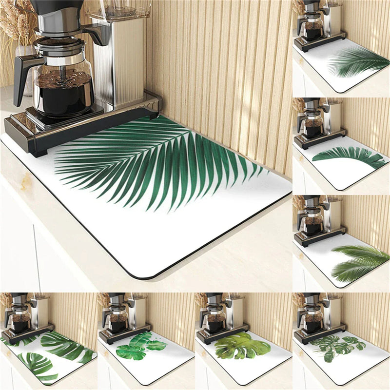 Axyaa Leaves Print Silicone Placemats - Absorbent Kitchen Dish Mat