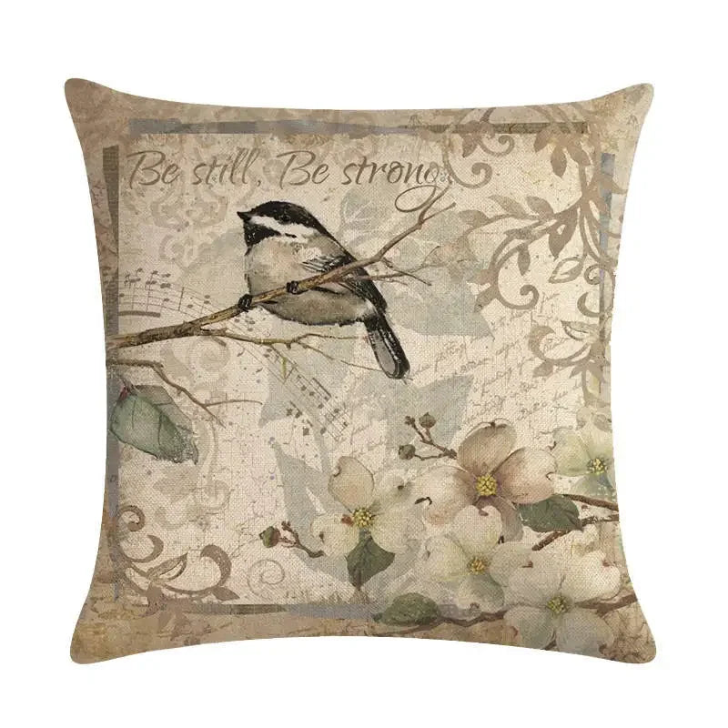 Axyaa Retro Bird Branch Linen Pillow Cover for Home Decor and Comfort
