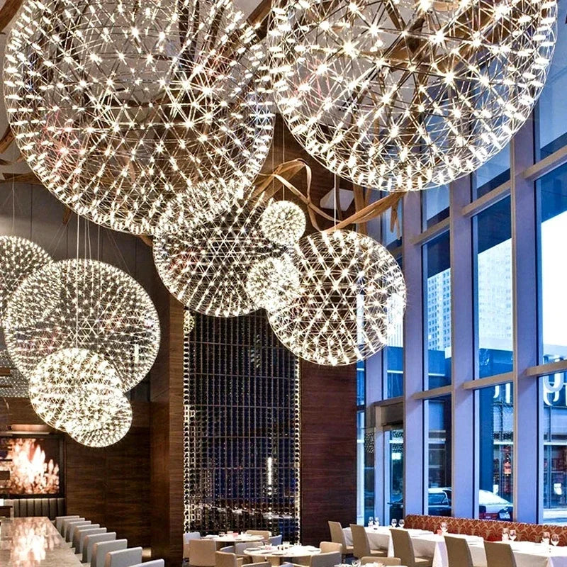 Axyaa Spark Ball LED Chandelier: Modern Loft Pendant Lamp for Home Decor Lighting