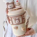 Axyaa Kids Double Straw Tumbler Water Bottle - Rabbit Bear Design