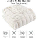 Axyaa Faux Fur Throw Blanket, Double Side Ruched Rabbit Fur, Soft Cozy Mink Blanket