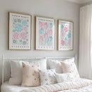 3-Piece Pink & Blue Floral Market Print Set by Axyaa- Modern Gallery Decor