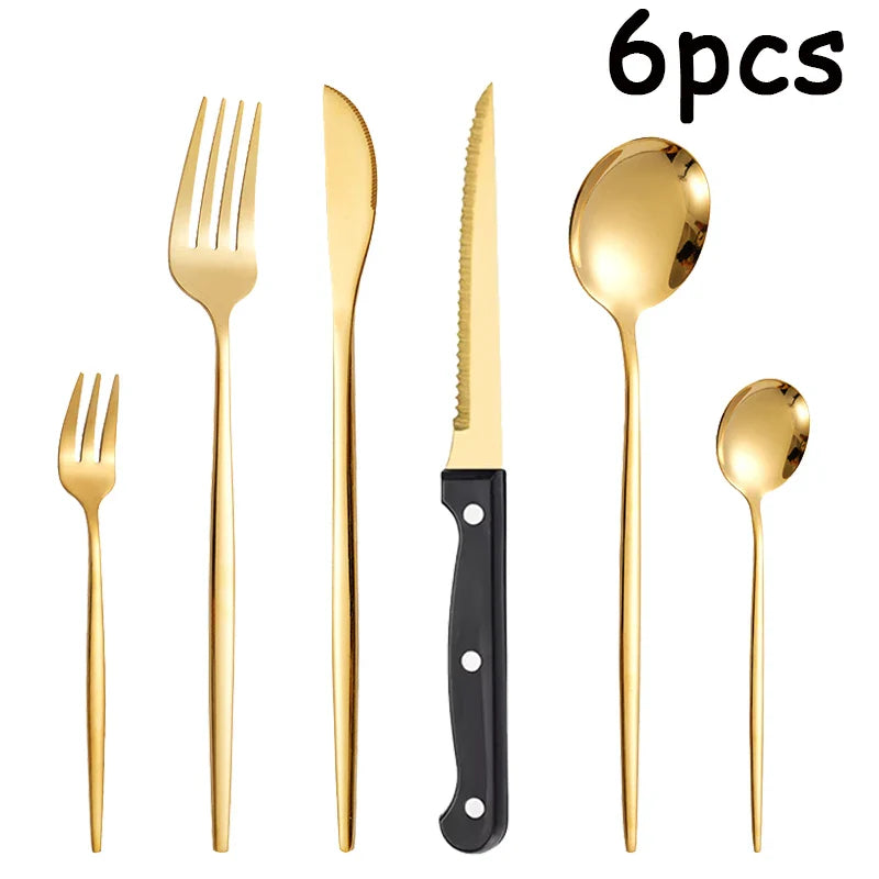 Axyaa Luxe Gold Stainless Steel Cutlery Set with Knife and Fork - Set of 48