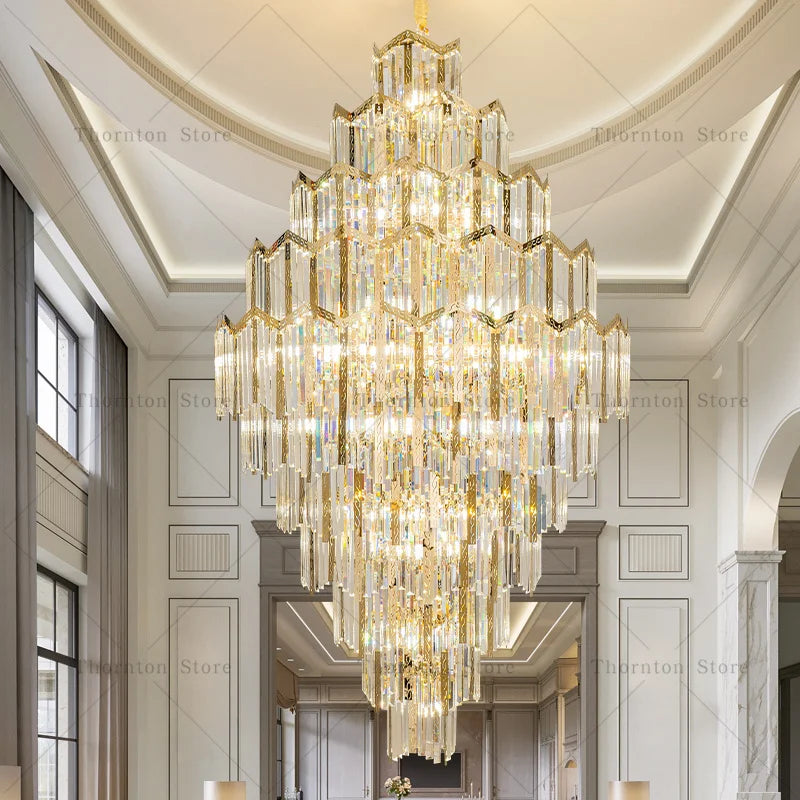 Axyaa Rotating Crystal Chandelier: Luxury Stair Light for Duplex Villas