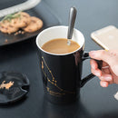 Axyaa Constellations Ceramic Mug Set with Spoon & Lid, 420ml Black Coffee Cup