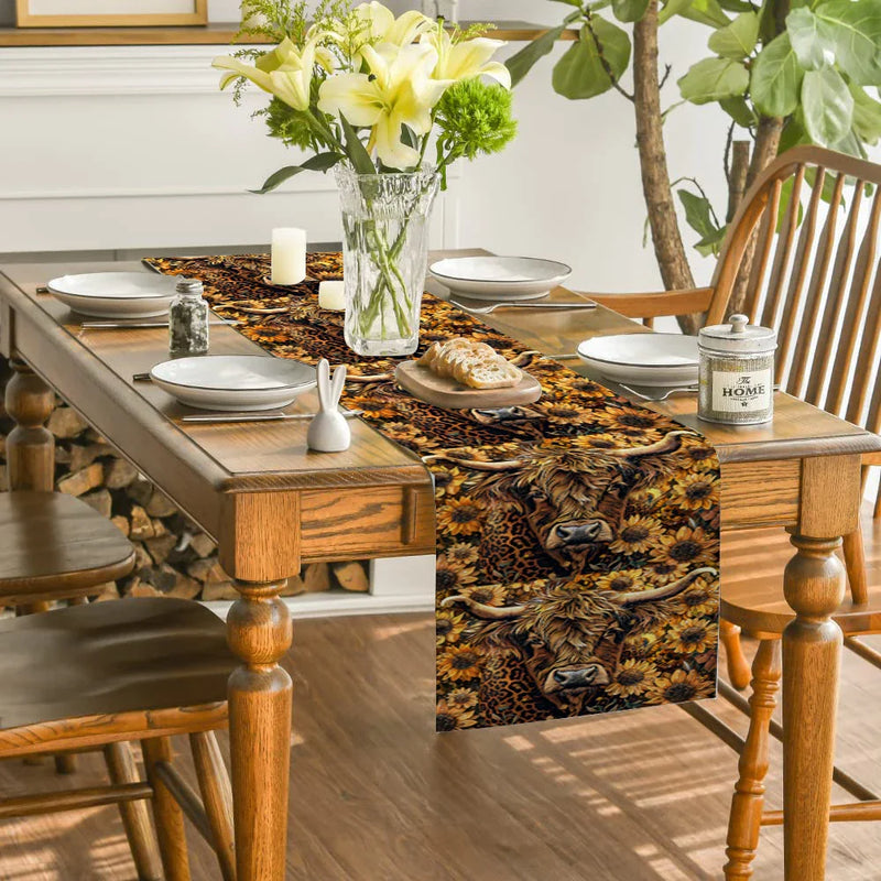 Axyaa Floral Cow Table Runner for Kitchen Dining Decor