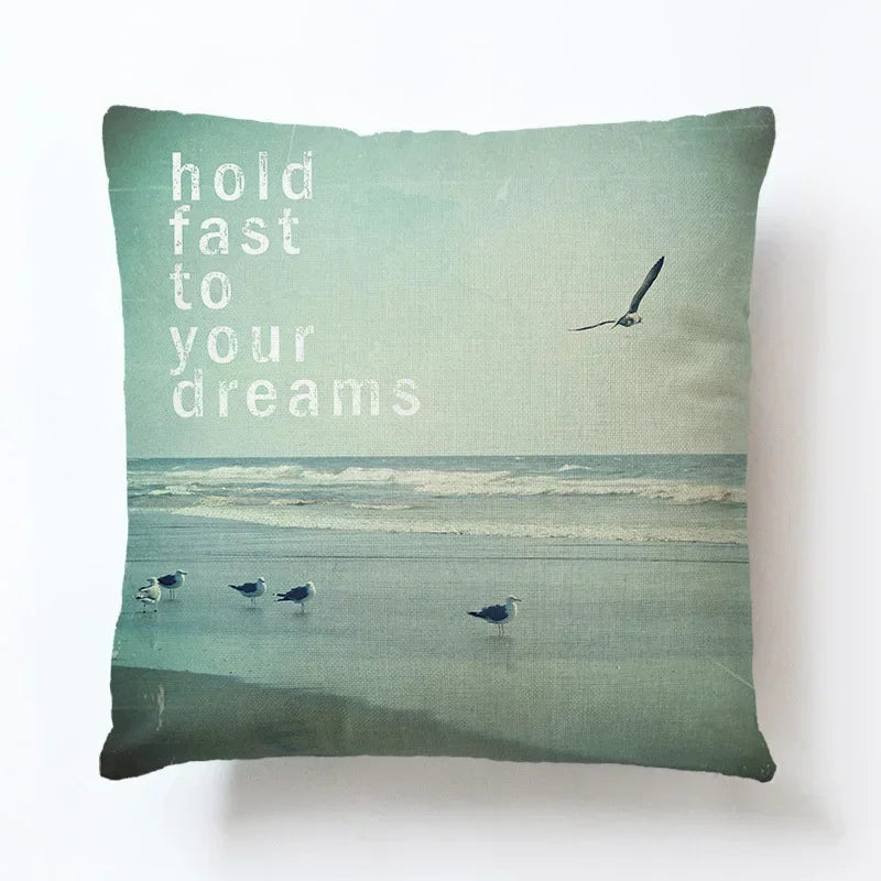 Summer Beach Alphabet Linen Pillowcase by Axyaa - Decorative Throw Pillow Cover