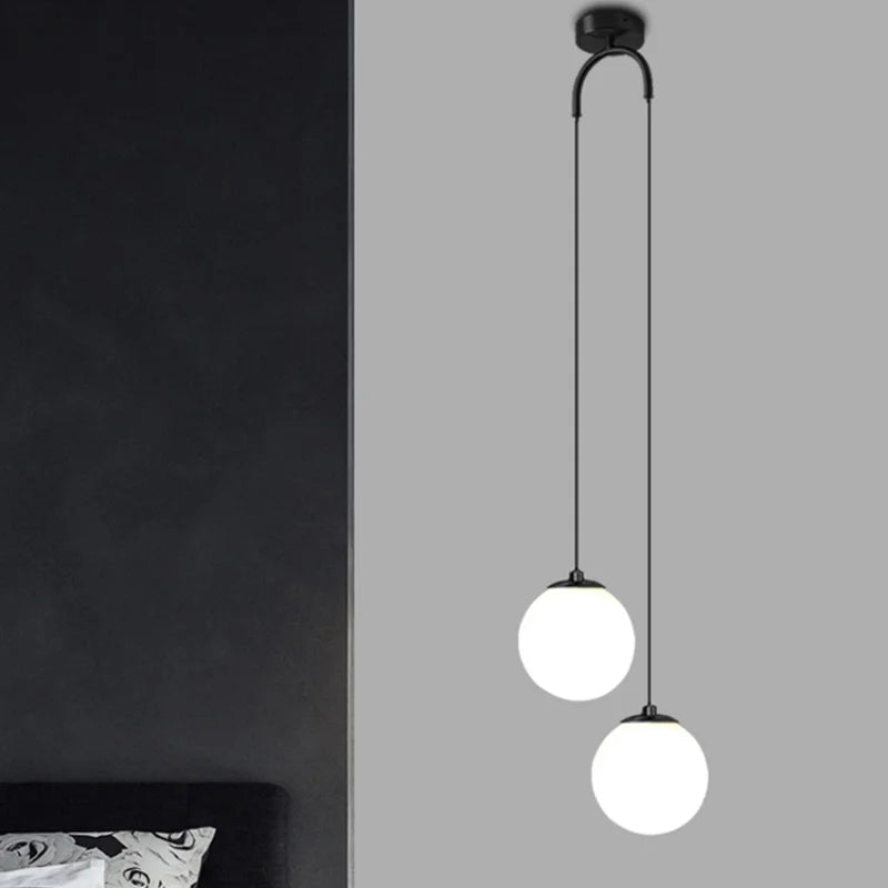 Axyaa Double Head Glass Ball Pendant Chandelier - Modern LED Lighting for Bedroom, Bathroom & Hotel