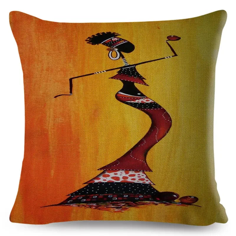 Axyaa Abstract African Woman Decorative Cotton Linen Cushion Cover