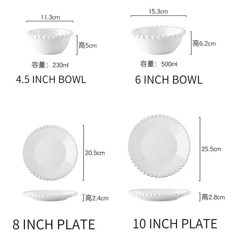 Axya Ceramic Pearl Shell Edge Round Bowl - Kitchen Tableware - Western Dish