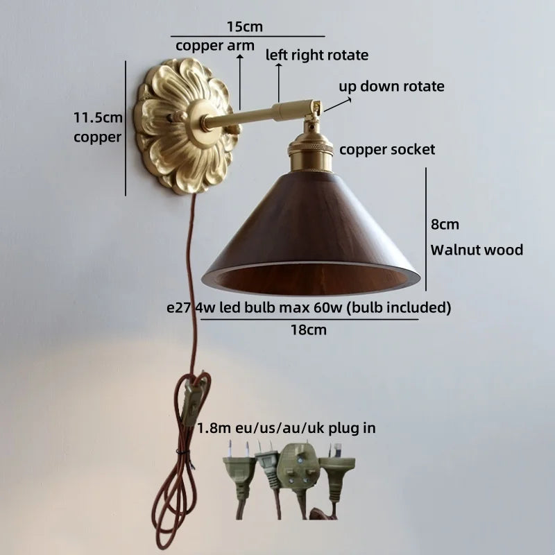 Axyaa Nordic LED Flower Wall Light Antique Gold Brass Modern Bedside Lamp