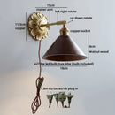 Axyaa Industrial LED Wall Sconce Lights Plug In Black Walnut Wood Vintage Style