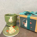 Axyaa Cute Cartoon Cat Ceramic Mug Set with Coaster, Breakfast Milk Cup, Creative Christmas Gift