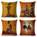 Axyaa Abstract African Woman Decorative Cotton Linen Cushion Cover