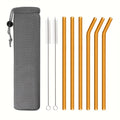 Axyaa Glass Straws Set with Brush Bag, 9pcs Smoothie Cocktail Milkshake Juice Straws