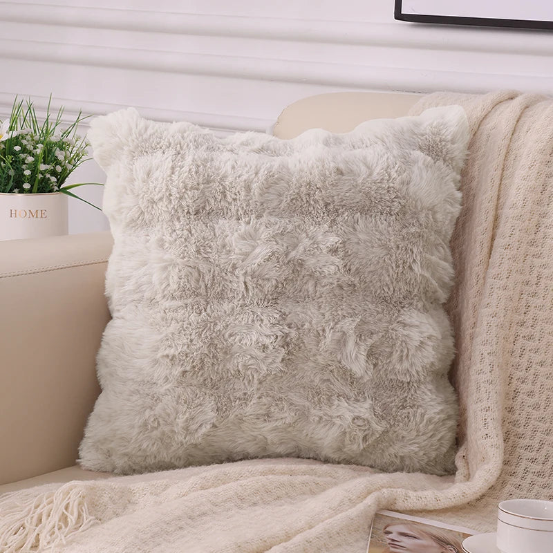 Axyaa Plush Faux Rabbit Fur Throw Pillow Covers