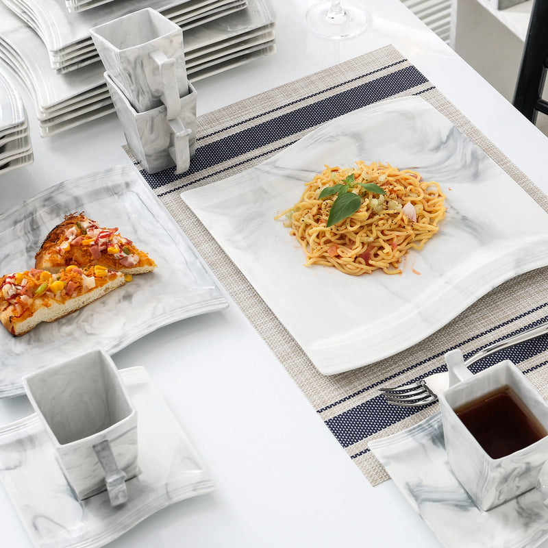 Axya Flora 36-Piece Marble Grey Porcelain Dinnerware Set for Elegant Dining