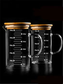 Axya Glass Measuring Cup with Lid Clear Kitchen Accessories Pot Kettle Cook Scale